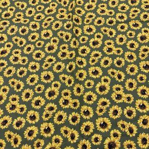 1 1/4 Yd Sunflowers Cotten Fabric Green Yellow Spring Craft Sewing Summer Floral